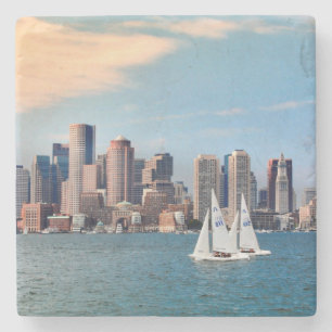 USA, Massachusetts. Boston Waterfront Skyline 3 Stone Coaster