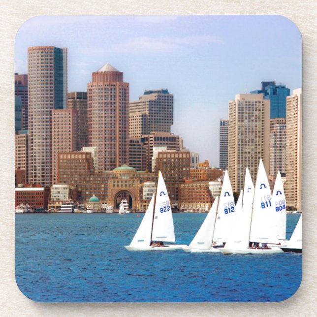 USA, Massachusetts. Boston Waterfront Skyline 4 Drink Coaster (Front)