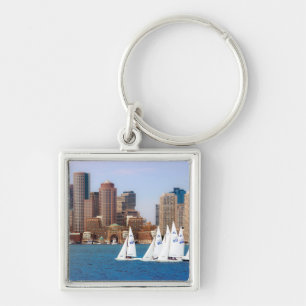 USA, Massachusetts. Boston Waterfront Skyline 4 Keychain