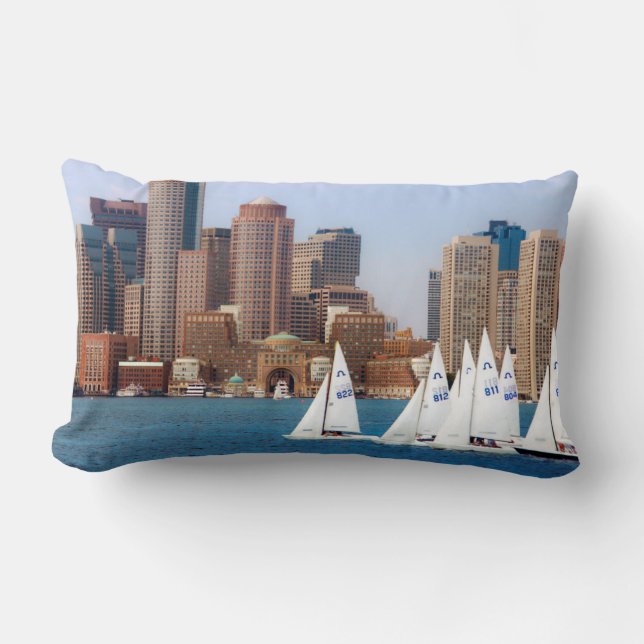 USA, Massachusetts. Boston Waterfront Skyline 4 Lumbar Pillow (Front)