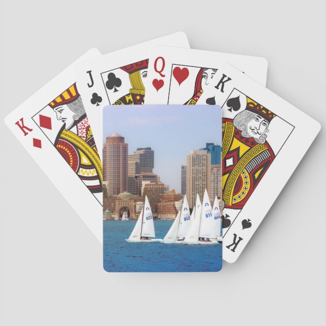 USA, Massachusetts. Boston Waterfront Skyline 4 Poker Cards (Back)