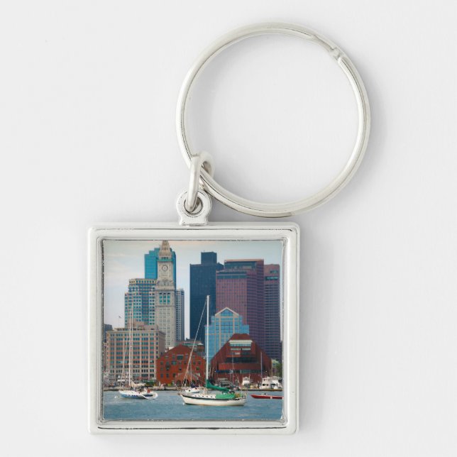 USA, Massachusetts. Boston Waterfront Skyline Keychain (Front)