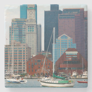 USA, Massachusetts. Boston Waterfront Skyline Stone Coaster