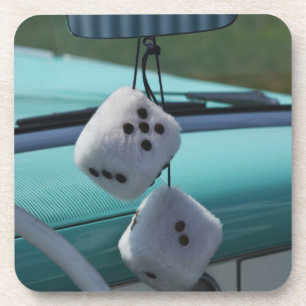 USA, Massachusetts, Gloucester. Fuzzy dice in a Beverage Coaster