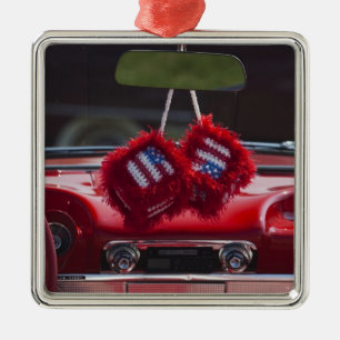 USA, Massachusetts, Gloucester. Fuzzy dice with Metal Ornament