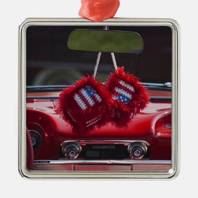 USA, Massachusetts, Gloucester. Fuzzy dice with Metal Ornament (Front)