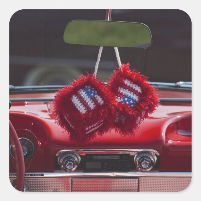 USA, Massachusetts, Gloucester. Fuzzy dice with Square Sticker (Front)