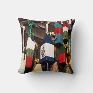 USA, Massachusetts, Gloucester, Lobster Buoys 2 Throw Pillow