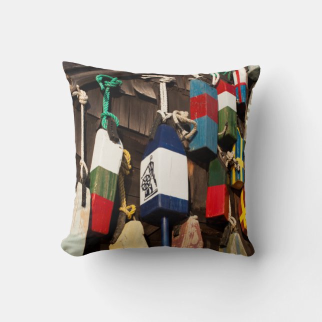 USA, Massachusetts, Gloucester, Lobster Buoys 2 Throw Pillow (Front)