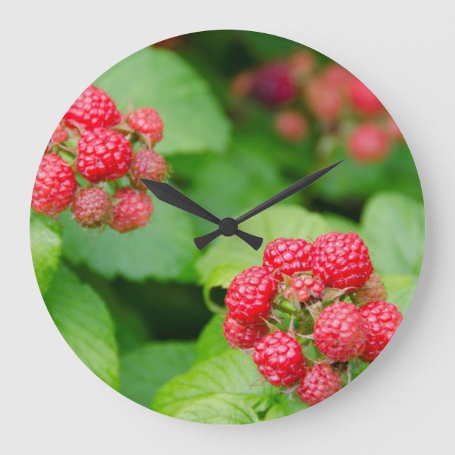 USA, Massachusetts, Nantucket. Ripe Raspberries Large Clock (Front)