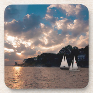 USA, Massachusetts. Sunset Sailing Beverage Coaster