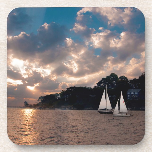 USA, Massachusetts. Sunset Sailing Beverage Coaster (Front)