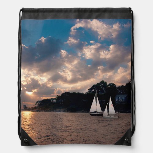 USA Massachusetts Sunset Sailing Drawstring Bag