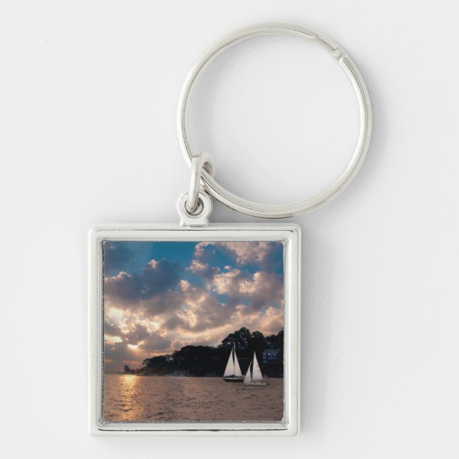 USA, Massachusetts. Sunset Sailing Keychain (Front)