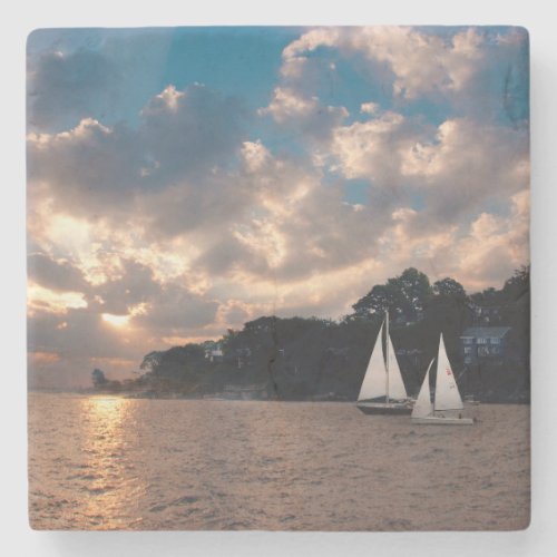 USA Massachusetts Sunset Sailing Stone Coaster