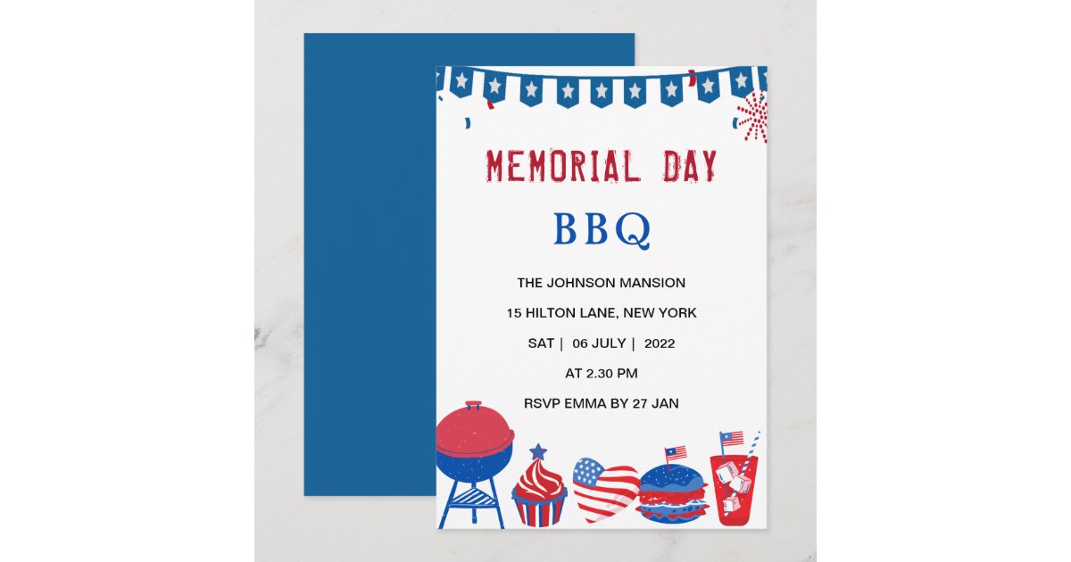 USA memorial day BBQ party patriotic Invitation | Zazzle