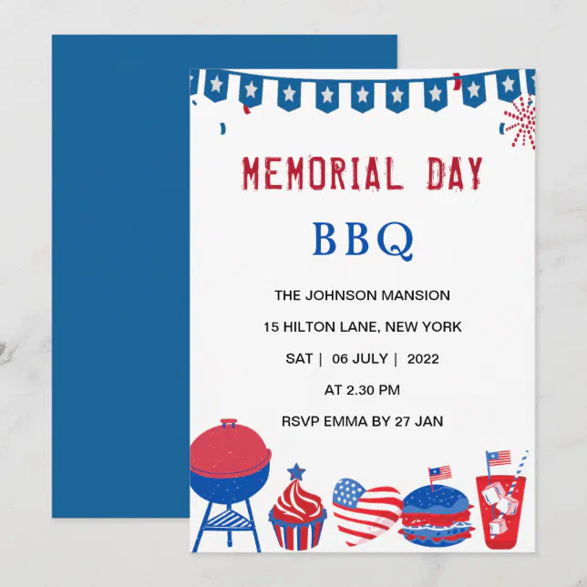 USA memorial day BBQ party patriotic Invitation | Zazzle