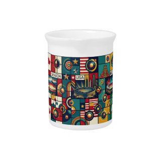 USA Mexico Canada Klimt Style Fine Art Wall Art Beverage Pitcher