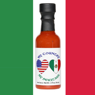 USA Mexico Flag Hearts My Country My Heritage  Hot Sauces