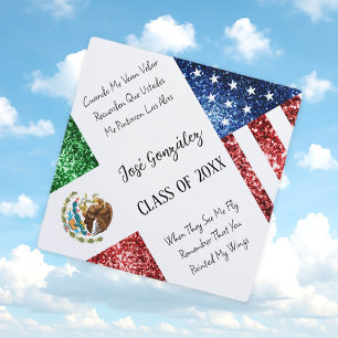 USA Mexico flag sparkles Custom name class Graduation Cap Topper