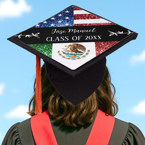 USA Mexico flag sparkles Custom Name Class of 2025