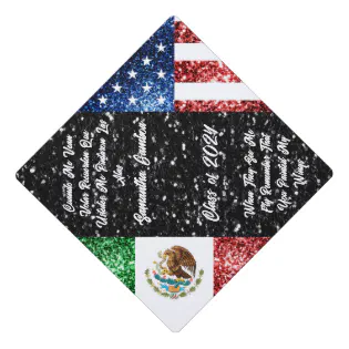 USA Mexico flag sparkles glitters Custom text Graduation Cap Topper