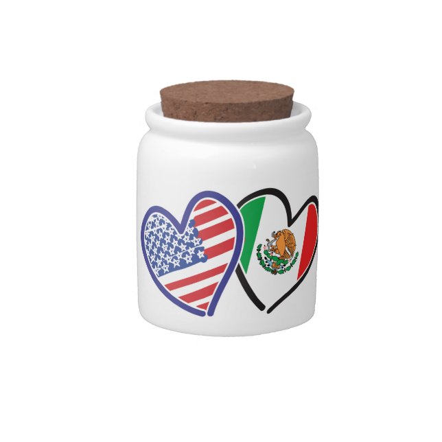 USA Mexico Heart Flags Candy Jar (Front)