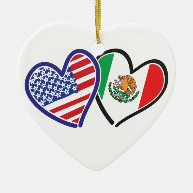 USA Mexico Heart Flags Ceramic Ornament (Front)