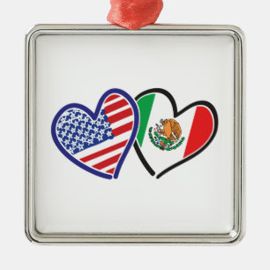 USA Mexico Heart Flags Metal Ornament