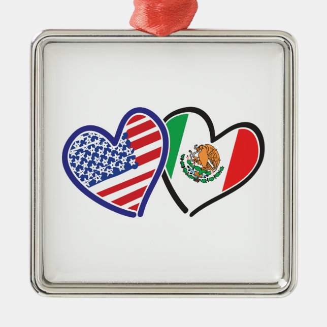 USA Mexico Heart Flags Metal Ornament (Front)