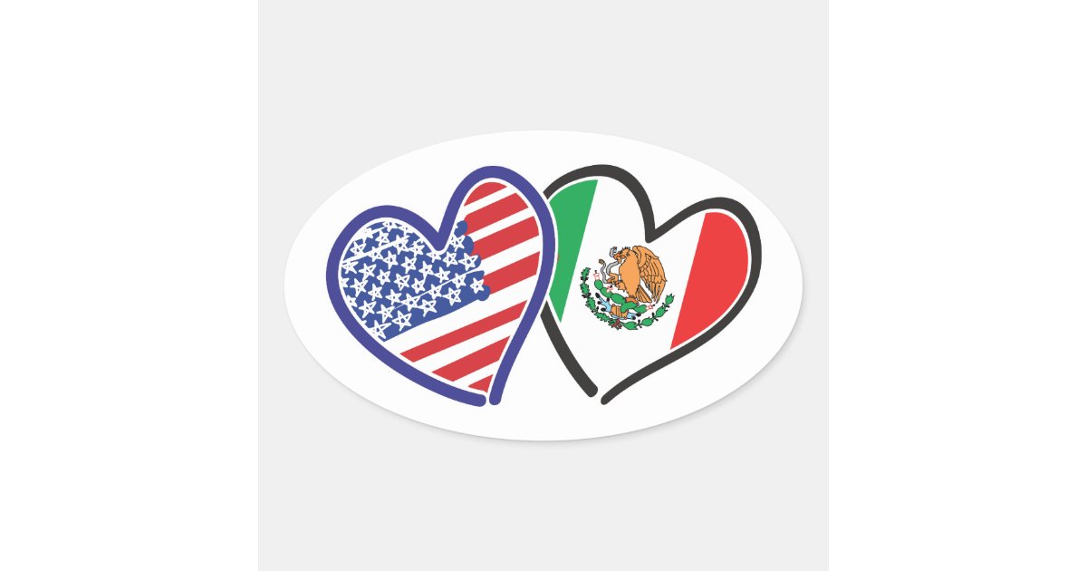 USA Mexico Heart Flags Oval Sticker | Zazzle