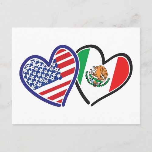 USA Mexico Heart Flags Postcard