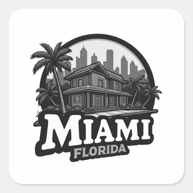 USA, Miami City Florida Square Sticker (Front)
