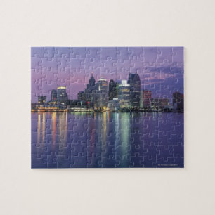 USA, Michigan, Detroit skyline, night Jigsaw Puzzle