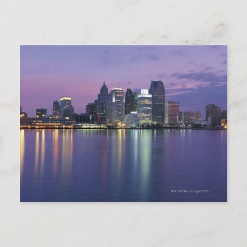 USA Michigan Detroit skyline night Postcard