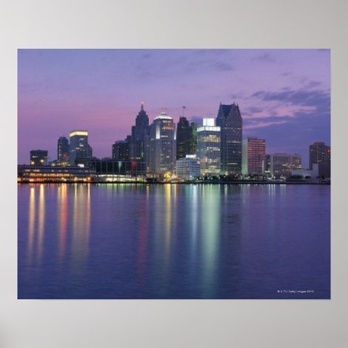 USA Michigan Detroit skyline night Poster