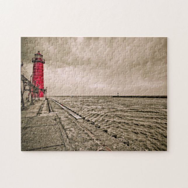 USA, Michigan, Grand Haven Lighthouse Jigsaw Puzzle (Horizontal)