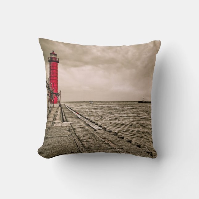 USA, Michigan, Grand Haven Lighthouse Throw Pillow (Front)