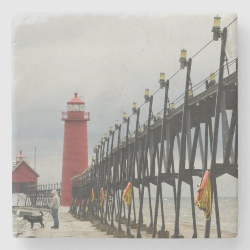 USA Michigan Lake Michigan Shore Grand Haven Stone Coaster