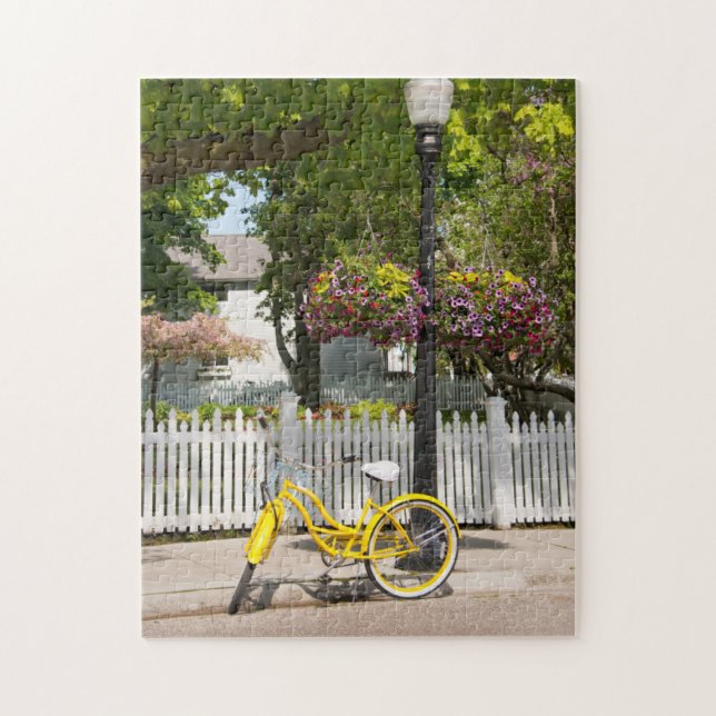 USA, Michigan, Mackinac Island. Yellow Bike Jigsaw Puzzle (Vertical)