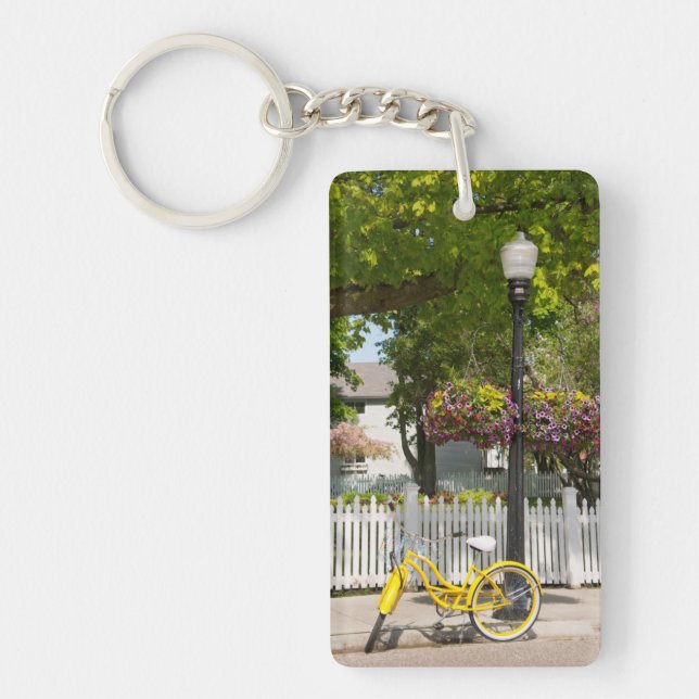 USA, Michigan, Mackinac Island. Yellow Bike Keychain (Front)