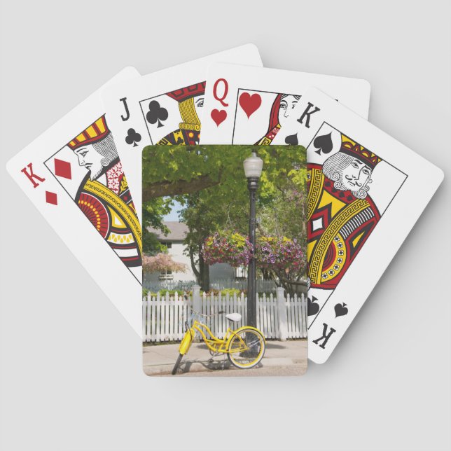 USA, Michigan, Mackinac Island. Yellow Bike Poker Cards (Back)