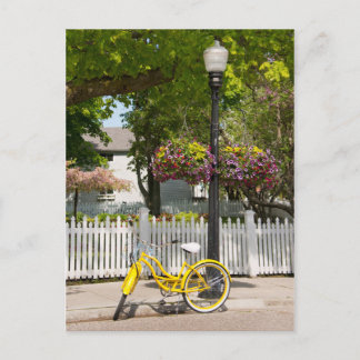 USA, Michigan, Mackinac Island. Yellow Bike Postcard