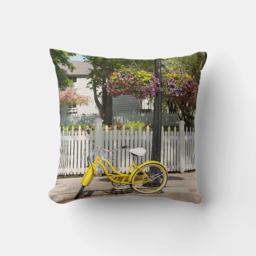 USA Michigan Mackinac Island Yellow Bike Throw Pillow