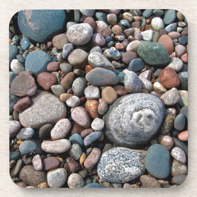 USA, Michigan. Polished Pebbles On The Shore Drink Coaster (Front)
