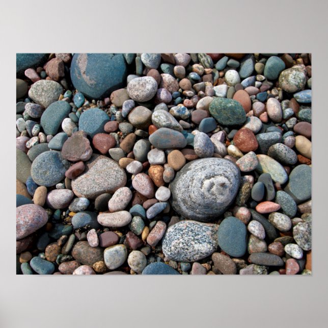 USA, Michigan. Polished Pebbles On The Shore Poster (Front)