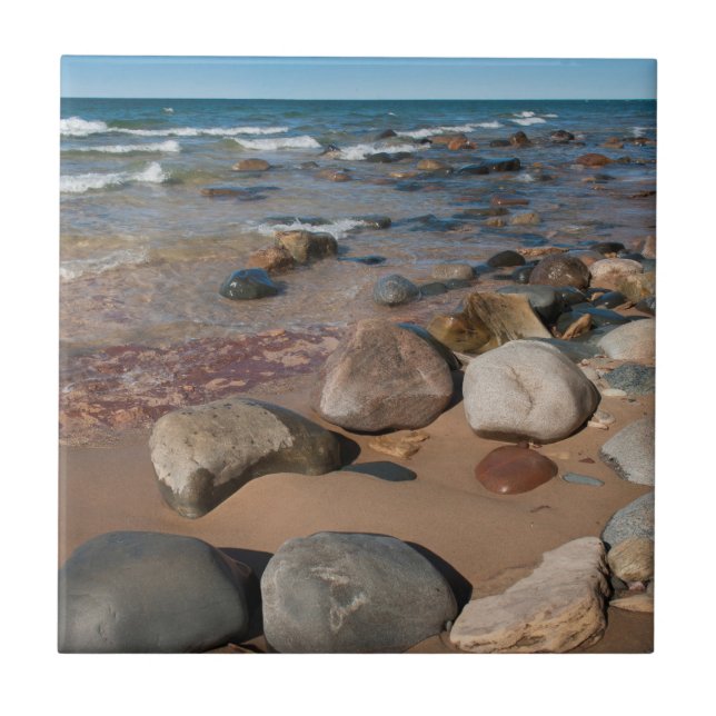 USA, Michigan. Rounded Boulders On 12 Mile Ceramic Tile (Front)