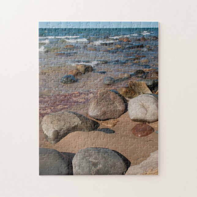 USA, Michigan. Rounded Boulders On 12 Mile Jigsaw Puzzle (Vertical)