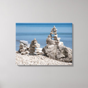 USA, Michigan. Stone Towers On The Beach Canvas Print