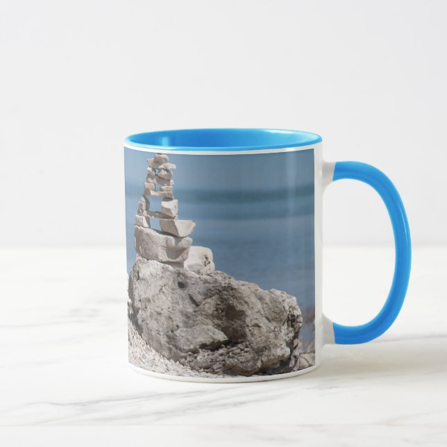 USA, Michigan. Stone Towers On The Beach Mug (Right)